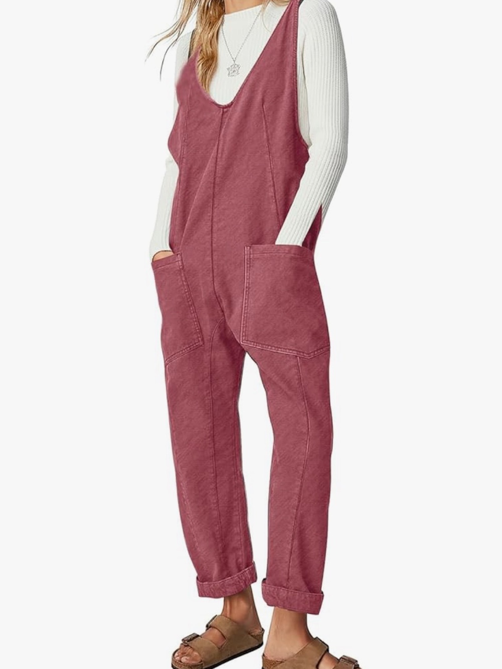 Exlura Terracotta V-Neck Wide-Leg Jumpsuit — Size M 🧡